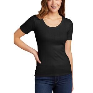 Saks Fifth Avenue Scoop Neck Short Sleeve Top M Black Stretch Minimalist Capsule